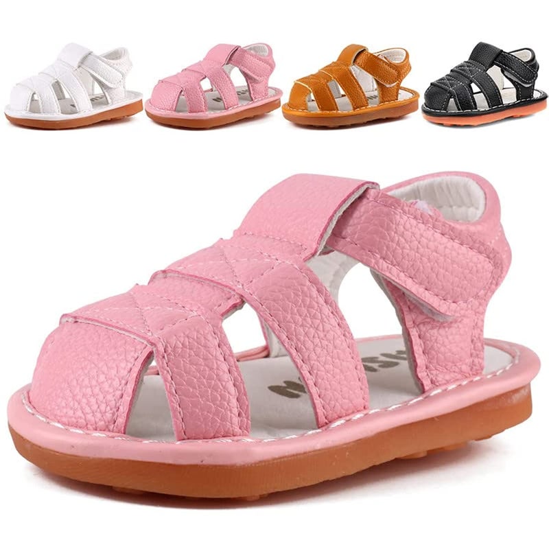 CINDEAR Baby Boys & Girls Sandals Squeaky Closed-Toe Anti-Slip Premium Rubber Sole Toddler First Walkers Shoes Indoor & Outdoor with Removable Squeakers 1302-PK15 - Image 1